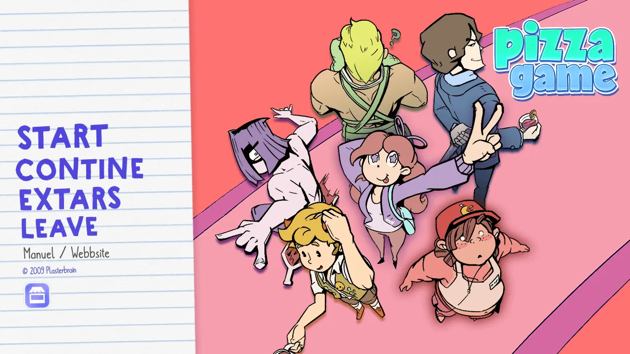 The game's main menu featuring all the characters in stylized poses.